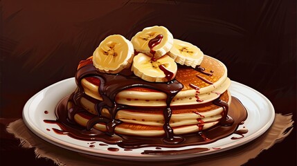 Canvas Print - Pancakes with banana. Generative AI