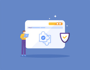 Secure additional plugins and extensions. Secure browser. protection and safety of user data and information. security system. illustration concept design. graphic elements. Vector