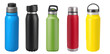 Set of various modern vacuum insulated thermos water bottles isolated on transparent background. Generative AI