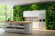 modern kitchen with a vertical garden