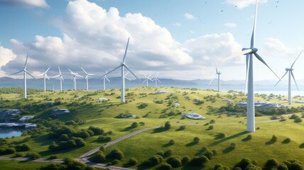 Wind park in the landscape created with Generative AI