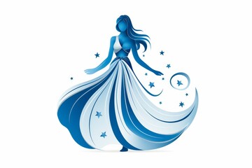 Wall Mural - Vector illustration of virgo zodiac sign shining in blue color on white background