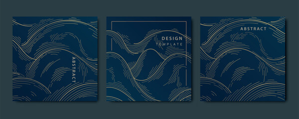 Wall Mural - vector set of gold wave patterns, abstract line design. modern curve graphic, premium texture cards.