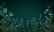 Dark Green Background with Elegant Herbaceous Plant Outlines