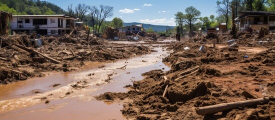 Dirt and destruction after natural flood disaster