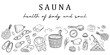 Sauna and wellness body care vector banner template. Set of doodle hand drawn elements.