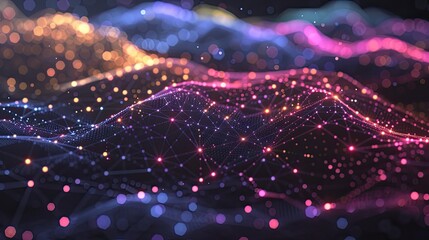 Wall Mural - a dark illustration of a technical system with colorful lines connecting different flow states
