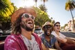 © Nico - three men wearing sunglasses laughing enjoying a car ride