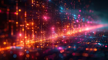 Wall Mural - a dark illustration of a technical system with colorful lines connecting different flow states