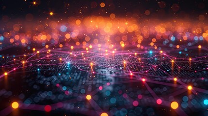 Wall Mural - a dark illustration of a technical system with colorful lines connecting different flow states