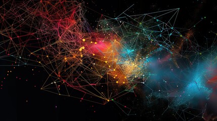 Wall Mural - a dark illustration of a technical system with colorful lines connecting different flow states