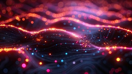 Wall Mural - a dark illustration of a technical system with colorful lines connecting different flow states