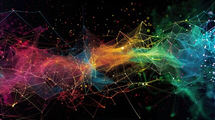 Wall Mural - a dark illustration of a technical system with colorful lines connecting different flow states