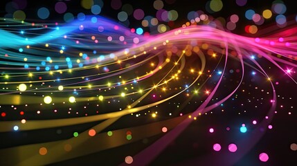 Wall Mural - a dark illustration of a technical system with colorful lines connecting different flow states