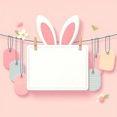 Wall Mural - Easter greeting card shape of rabbit ears blank cards hanging on the string Vector Illustration Background, social media poster & Invitation card with space for copy created with generative ai