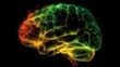 Gehirnströme als Licht dargestellt. Verbindung von Nervenzellen ergeben ein Muster von einem Gehirn. Ideal zur Darstellung von Gedanken im Menschen.