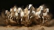 Horses portrait run gallop in desert
