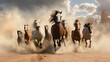 Horses portrait run gallop in desert