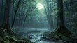 Moonlit Night in the Forest A Serene and Mystical Scene Generative AI