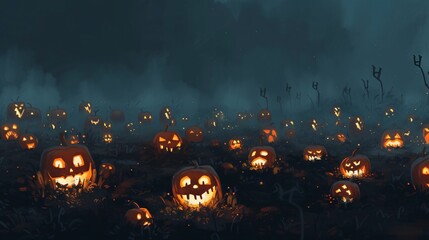 pumpkin patch at night a halloween-inspired illustration generative ai