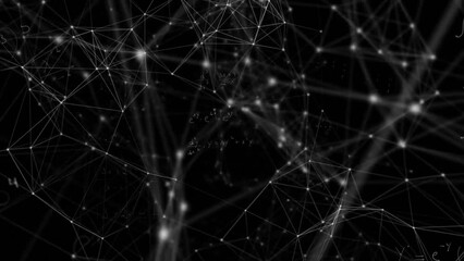 Wall Mural - Animation of network of connections and data processing on black background
