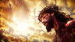 Jesus Christ our Savior with crown of thorns on his head tortured and humiliated to save you Generative AI Illustration