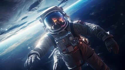 Wall Mural - a man wearing a space suit is seen floating in the air. this image can be used to depict space explo