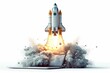 The space shuttle begins takeoff from a laptop on a white background. 3d illustration