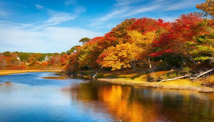 Wall Mural - autumn landscape with river and trees provincetown cape cod massachusetts