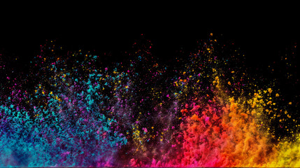 Wall Mural - A black background with a colorful cloud of dust in the foreground. The dust is a mix of pink, blue, yellow, and red colors