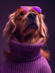 Wall Mural - Golden Retriever dog portrait with high necked sweater, showcasing innovative and fashionable beauty trends