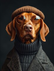 Wall Mural - Rhodesian Ridgeback dog portrait with high necked sweater, showcasing innovative and fashionable beauty trends