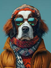 Poster - St. Bernard dog portrait with glasses and high necked sweater