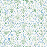 Fototapeta Storczyk - Millefleurs. Seamless pattern. Vintage vector botanical illustration. Blue and green