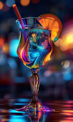 Wall Mural - fancy colorful alcohol drink in nightclub, fresh cold cocktail with ice