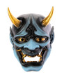 japanese demon mask with golden horns on white background with clipping path