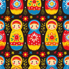 Matryoshka Russian doll colorful cartoon repeat pattern