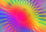 Fototapeta Tęcza - Tęczowy geometryczny gwiaździsty ażurowy kształt w żywej kolorystyce z rozmyciem ruchu - abstrakcyjne tło