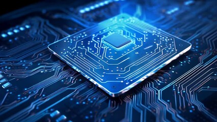 Detailed view of computer chip on circuit board