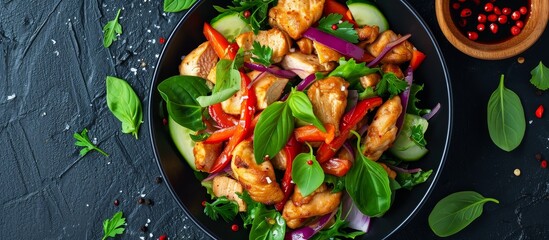Wall Mural - Spicy Thai salad with chicken and traditional recipe.