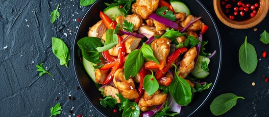 Poster - Spicy Thai salad with chicken and traditional recipe.