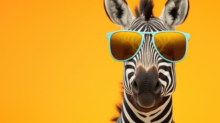 Wall Mural - Creative animal concept. Zebra in sunglass shade glasses isolated on solid pastel background, commercial, editorial advertisement, surreal surrealism