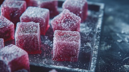 Canvas Print - a bunch of sugar cubes sitting on top of a metal tray covered in powdered sugar on top of a table.