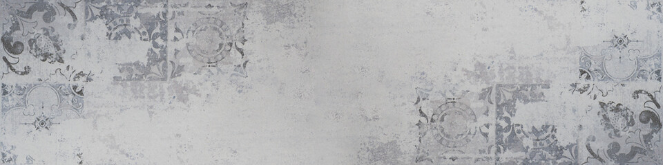 Aufkleber - Old brown gray grey vintage worn geometric shabby mosaic ornate patchwork motif porcelain stoneware tiles stone concrete cement wall texture background banner panorama wallpaper
