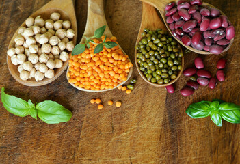 Poster - assortment of cereals peas beans lentils in spoons