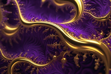 Poster - Shiny gold and violet particles in a fractal background