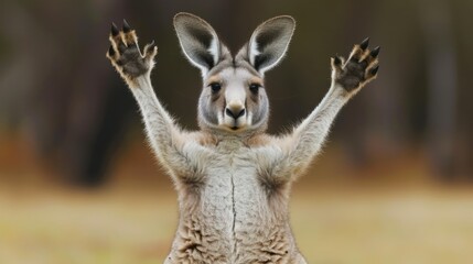 Wall Mural - a close up of a kangaroo with it's hands in the air and it's front paws in the air.
