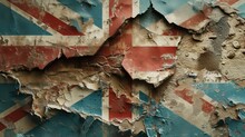 Great Britain Flag On Cracked Plaster Wall. Generative AI