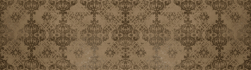Wall Mural - brown retro vintage arabesque wallpaper tile wall texture background banner panorama with seamless f