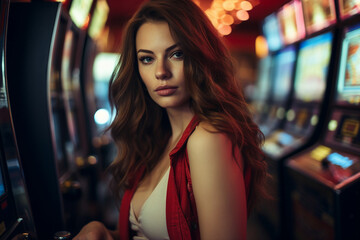 Concept of casino games poker slots free spins chips cards dice players las vegas Generative AI picture